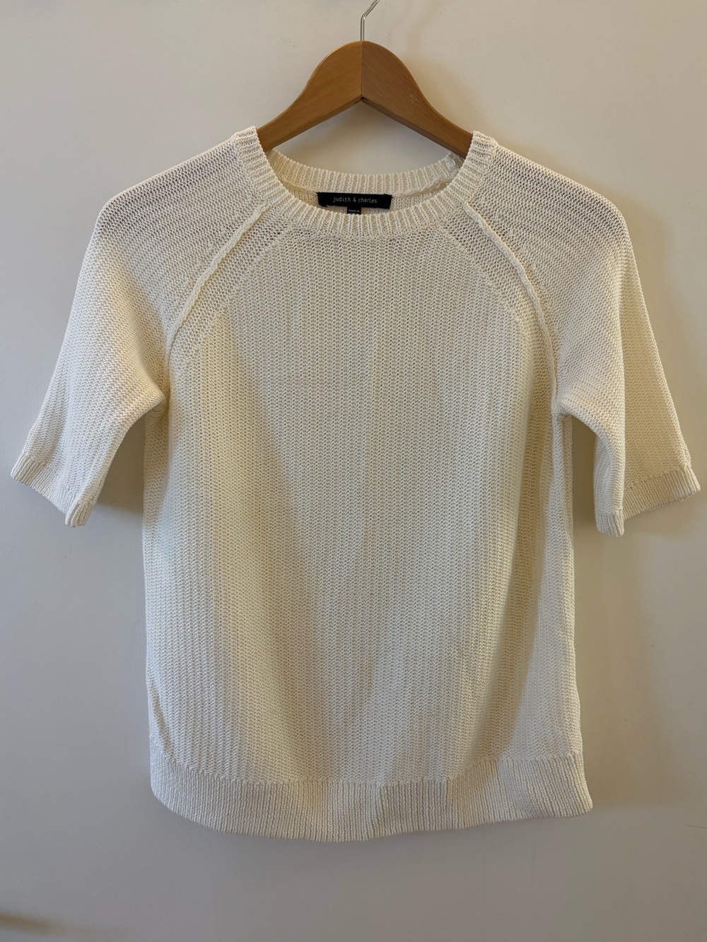 Judith & Charles Ivory 100% Cotton Short Sleeve Knit Sweater Top M